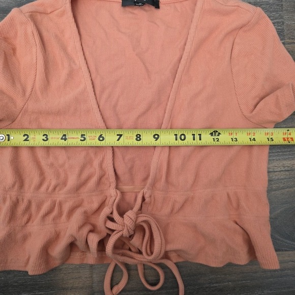 Lulus Popular Pick Peach Tie-Front Short Sleeve Crop Top Coral Ruffles Sz M - Picture 4 of 7